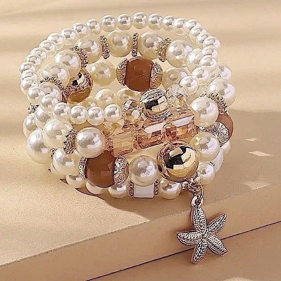 Jewelry - Chic White Pearl & Crystal Stretch Bracelets Nautical Beachy Vacation Jewelry
